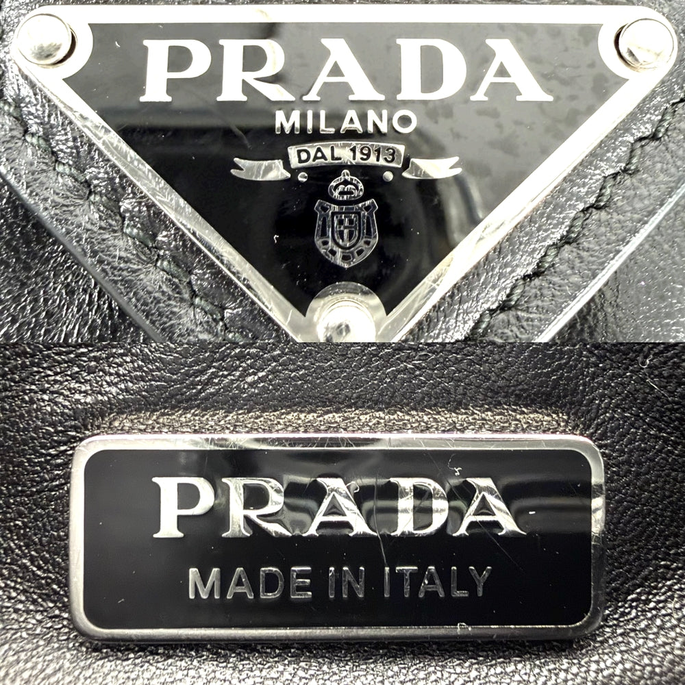 PRADA プラダ ハンドバッグ トライアングルロゴ ムーンバッグ ミニバッグ 1BA381 レザー ブラック 黒 シルバー金具 レディース【中古品】
