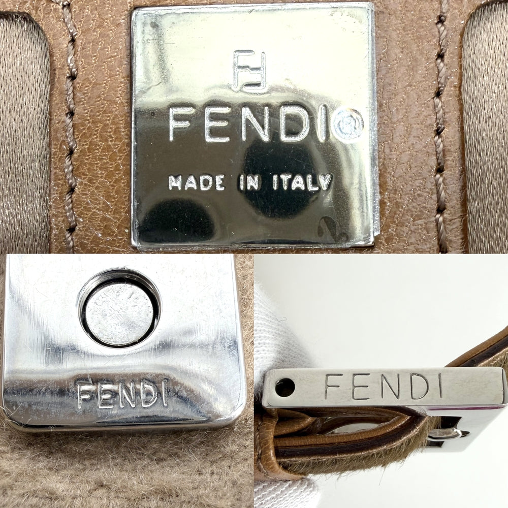 FENDI フェンディ ハンドバッグ フラワーモチーフ マンマバケット 26424 ウール ハラコ ビーズ ブラウン 茶 シルバー金具 レディース【中古品】
