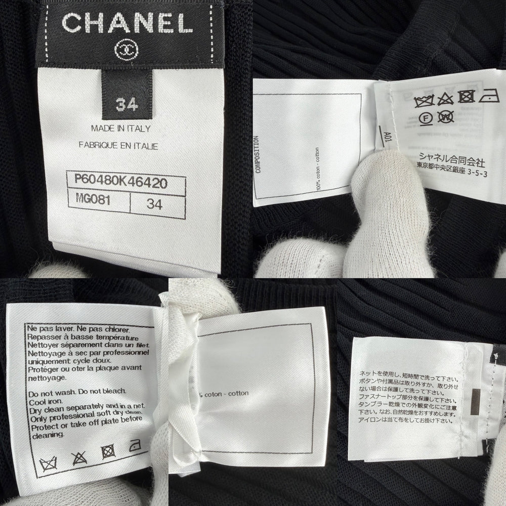 CHANEL シャネル ワンピース プリーツ ノースリーブ アパレル ココマーク 服 34 ブラック 黒 ホワイト 白 春 夏 コットン レディース【中古品】