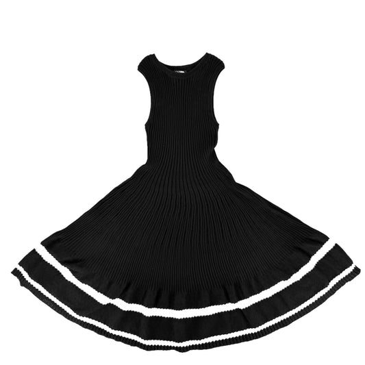 CHANEL シャネル ワンピース プリーツ ノースリーブ アパレル ココマーク 服 34 ブラック 黒 ホワイト 白 春 夏 コットン レディース【中古品】