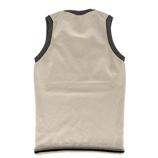 CHANEL シャネル タンクトップ ノースリーブ アパレル 服 ココマーク 38 ベージュ ネイビー 紺 カシミヤ レディース【中古品】