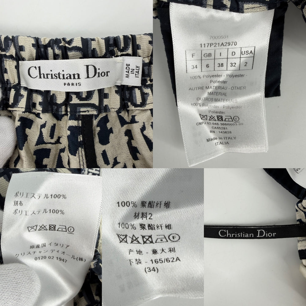 Christian Dior クリスチャンディオール パンツ オブリーク ショートパンツ ハーフパンツ アパレル ボトムス 服 34 ネイビー 紺 ベージュ シルバー金具 春 夏 ポリエステル レディース【中古品】
