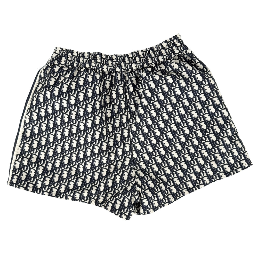 Christian Dior クリスチャンディオール パンツ オブリーク ショートパンツ ハーフパンツ アパレル ボトムス 服 34 ネイビー 紺 ベージュ シルバー金具 春 夏 ポリエステル レディース【中古品】