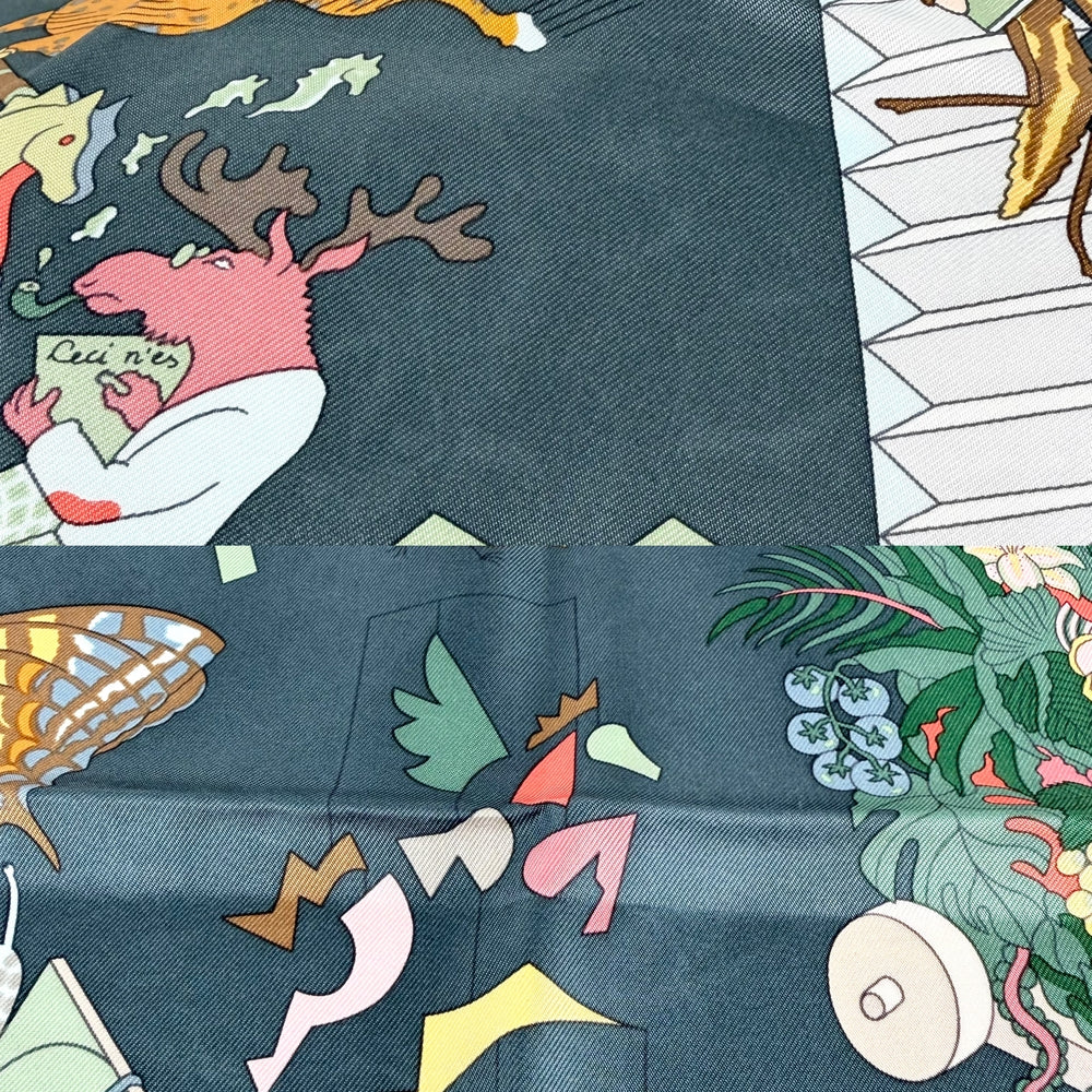 HERMES エルメス スカーフ カレ90 ACADEMIA HIPPICA ファッションアイテム アカデミアイピカ シルク グリーン 緑 マルチカラー レディース【中古品】