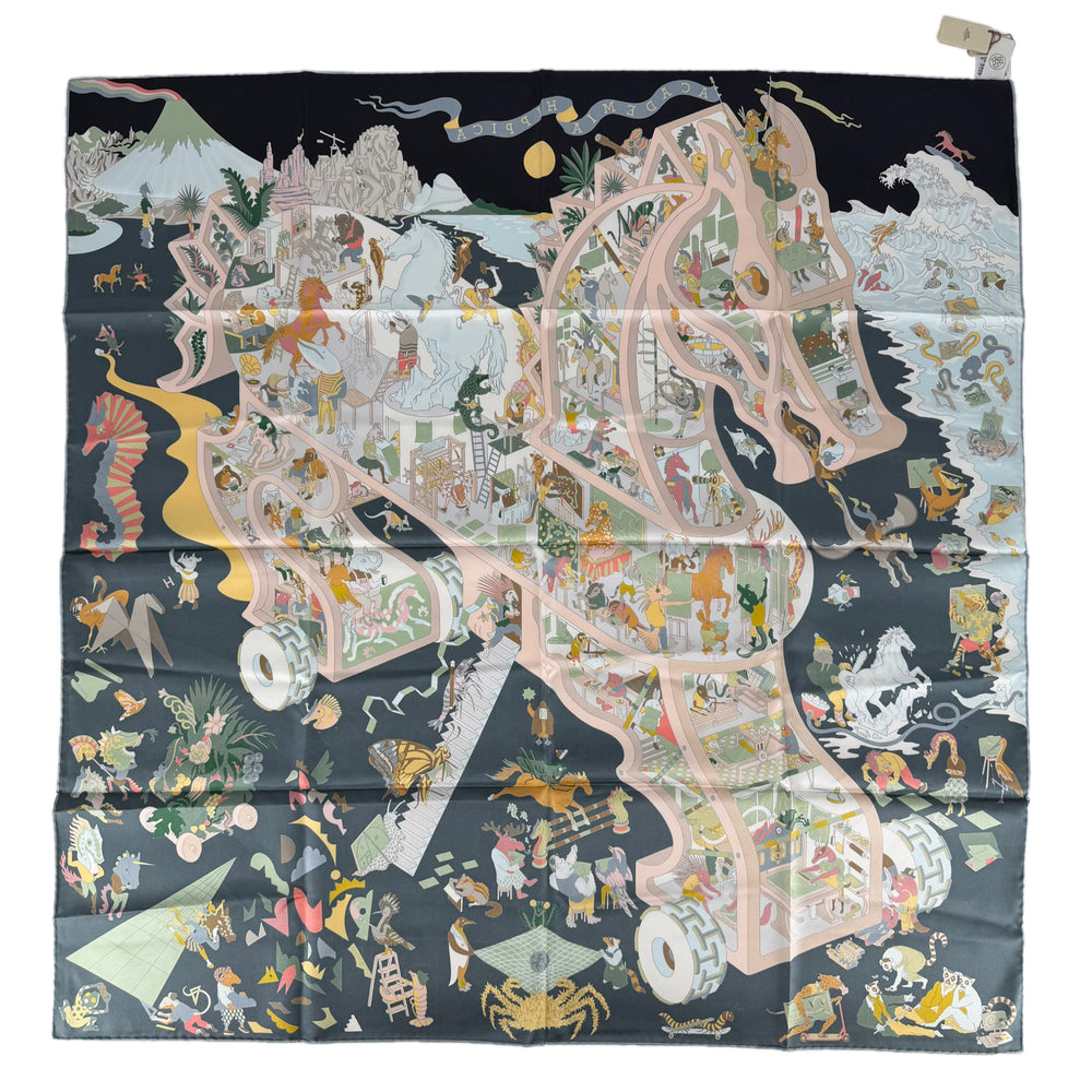HERMES エルメス スカーフ カレ90 ACADEMIA HIPPICA ファッションアイテム アカデミアイピカ シルク グリーン 緑 マルチカラー レディース【中古品】