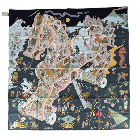 HERMES エルメス スカーフ カレ90 ACADEMIA HIPPICA ファッションアイテム アカデミアイピカ シルク グリーン 緑 マルチカラー レディース【中古品】