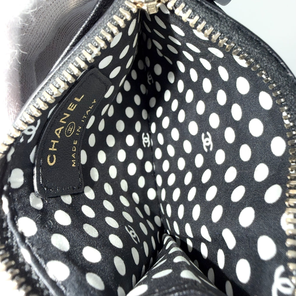 CHANEL シャネル コインケース マトラッセ ココマーク カードケース 水玉 ドット ラムスキン フェイクパール ブラック 黒 ゴールド金具 レディース【中古品】