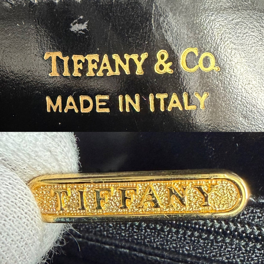 TIFFANY&Co. ティファニー ショルダーバッグ Tクリップ ポシェット レザー エナメル ブラック 黒 ゴールド金具 レディース【中古品】