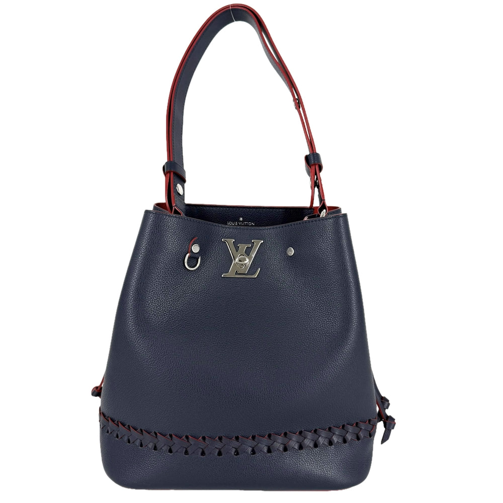 LOUIS VUITTON ルイヴィトン ショルダーバッグ ロックミーバケット M54681 レザー ネイビー 紺 レッド 赤 シルバー金具 レディース【中古品】