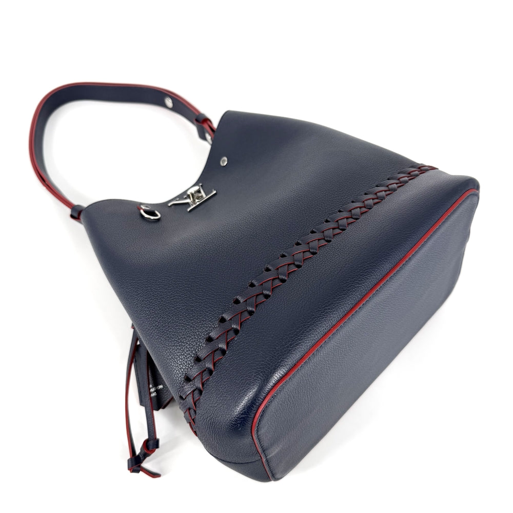 LOUIS VUITTON ルイヴィトン ショルダーバッグ ロックミーバケット M54681 レザー ネイビー 紺 レッド 赤 シルバー金具 レディース【中古品】