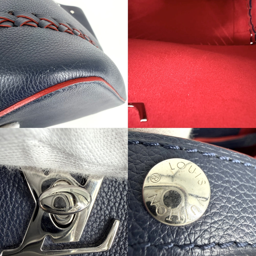 LOUIS VUITTON ルイヴィトン ショルダーバッグ ロックミーバケット M54681 レザー ネイビー 紺 レッド 赤 シルバー金具 レディース【中古品】
