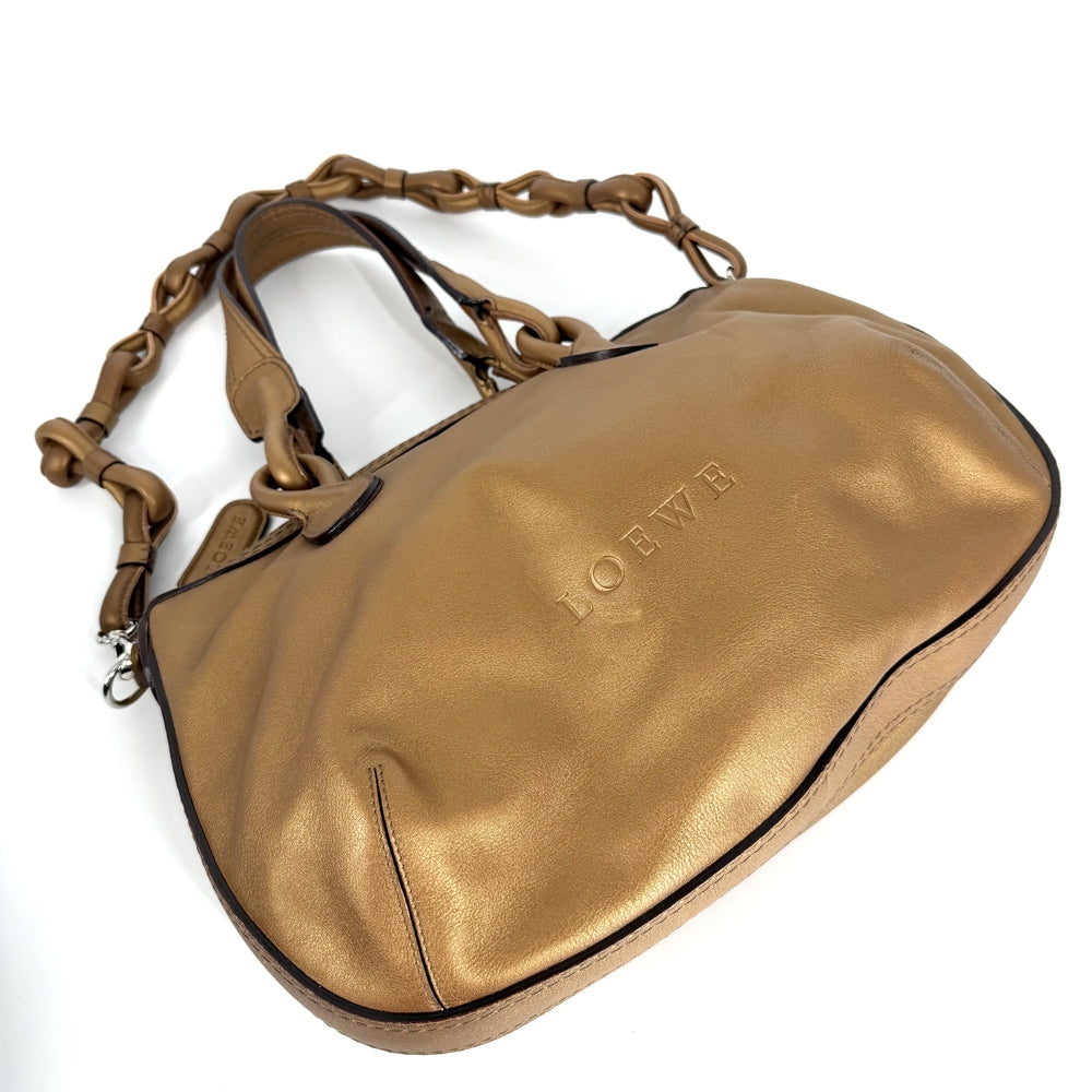 LOEWE ロエベ 2WAY フィエスタ メタリック ハンドバッグ ショルダーバッグ ブラウン レザー ブロンズ シルバー金具 レディース【中古品】