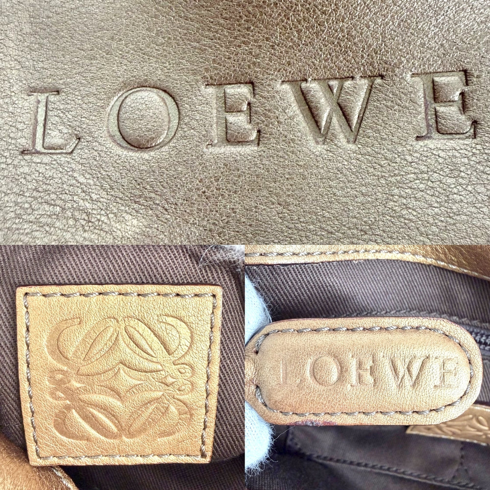 LOEWE ロエベ 2WAY フィエスタ メタリック ハンドバッグ ショルダーバッグ ブラウン レザー ブロンズ シルバー金具 レディース【中古品】