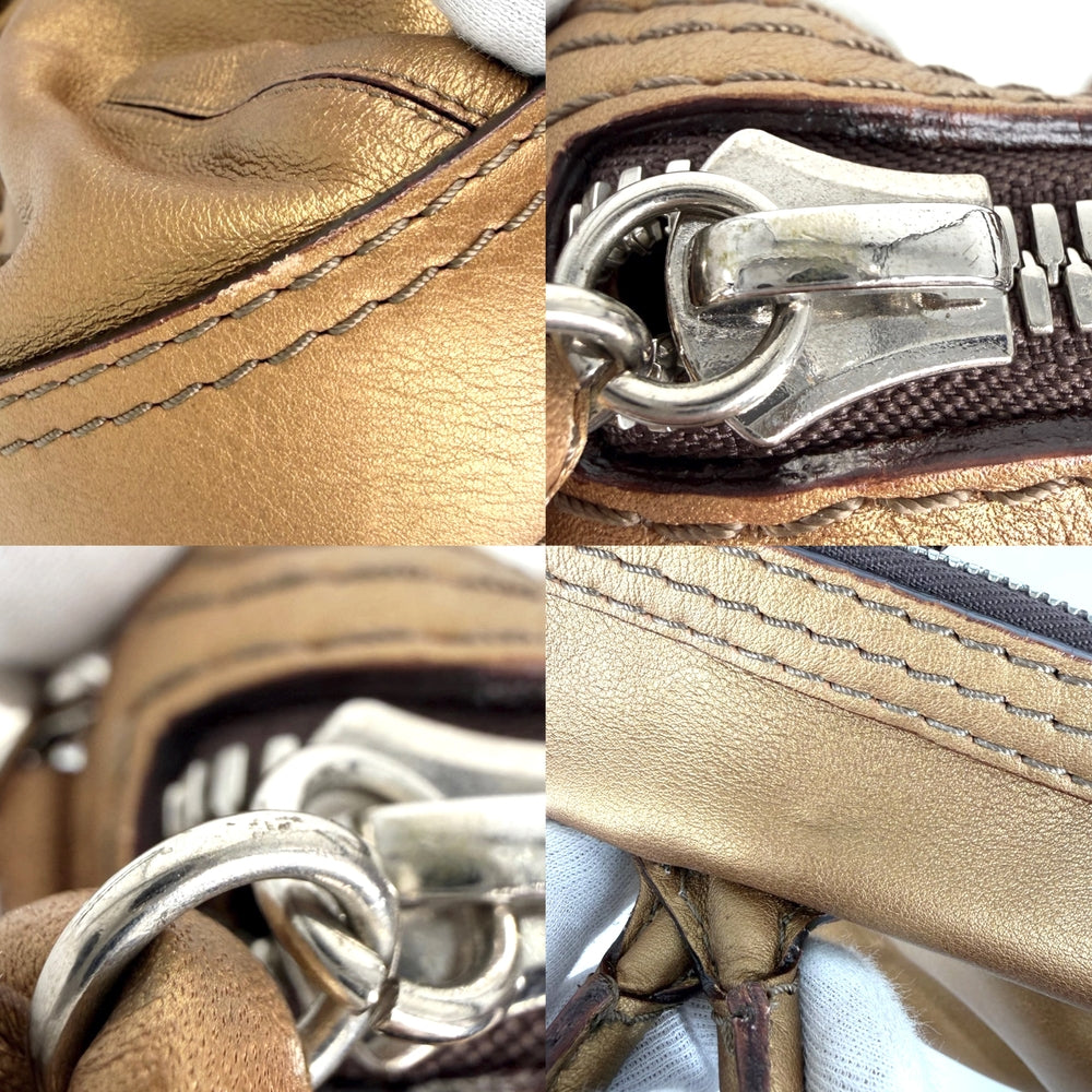 LOEWE ロエベ 2WAY フィエスタ メタリック ハンドバッグ ショルダーバッグ ブラウン レザー ブロンズ シルバー金具 レディース【中古品】