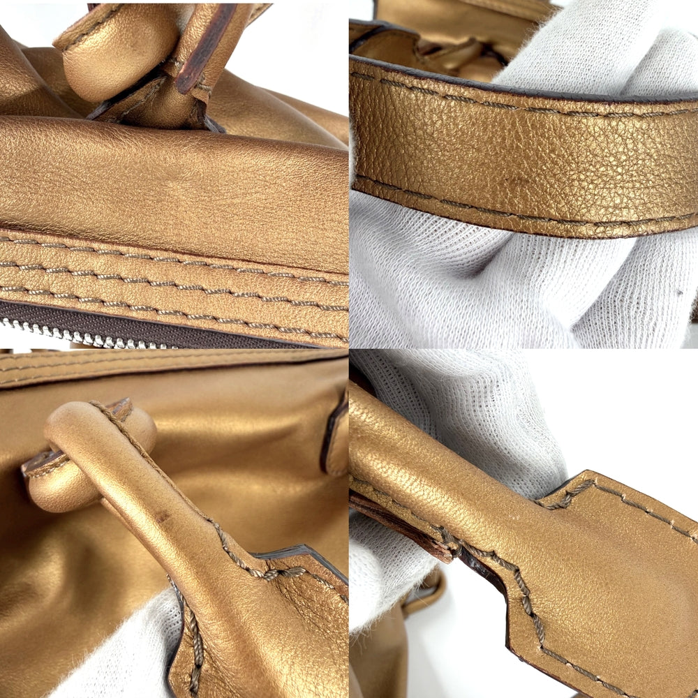LOEWE ロエベ 2WAY フィエスタ メタリック ハンドバッグ ショルダーバッグ ブラウン レザー ブロンズ シルバー金具 レディース【中古品】