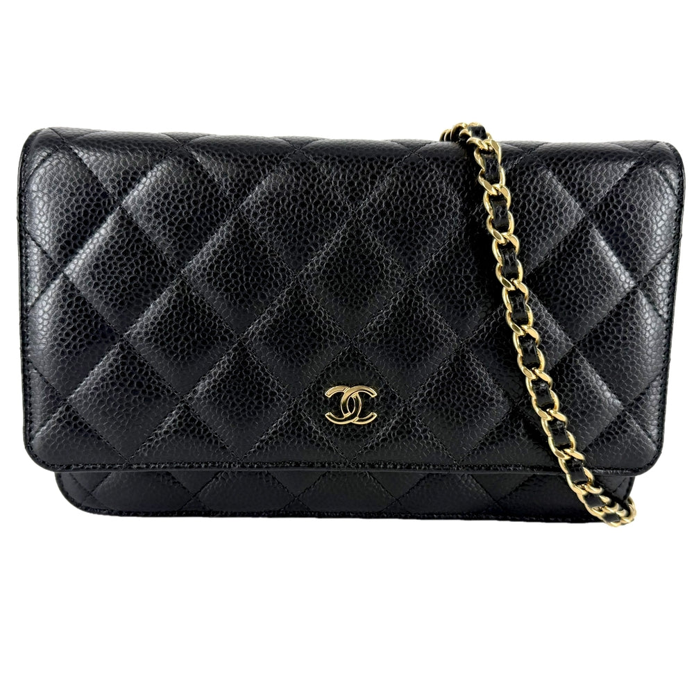 CHANEL シャネル チェーンウォレット マトラッセ ショルダーバッグ ココマーク 財布 キャビアスキン ブラック 黒 ゴールド金具 レディース【中古品】