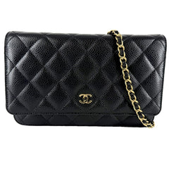 CHANEL シャネル チェーンウォレット マトラッセ ショルダーバッグ ココマーク 財布 キャビアスキン ブラック 黒 ゴールド金具 レディース【中古品】
