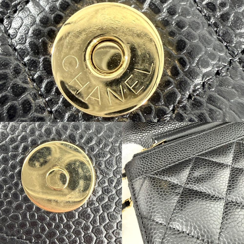 CHANEL シャネル チェーンウォレット マトラッセ ショルダーバッグ ココマーク 財布 キャビアスキン ブラック 黒 ゴールド金具 レディース【中古品】