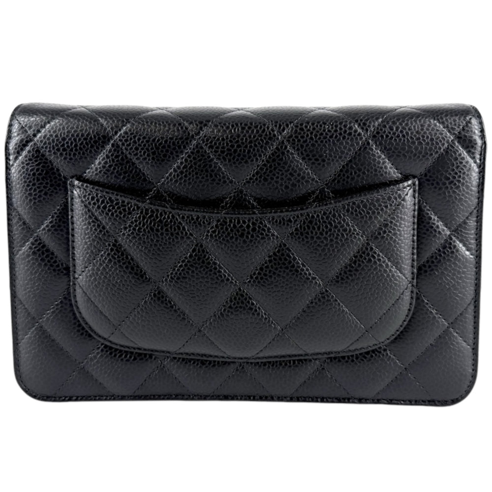 CHANEL シャネル チェーンウォレット マトラッセ ショルダーバッグ ココマーク 財布 キャビアスキン ブラック 黒 ゴールド金具 レディース【中古品】