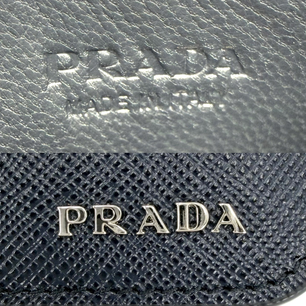 PRADA プラダ コインケース サフィアーノ トラベル 小銭入れ ミニウォレット メンズ レディース 小物 2MB343 レザー ネイビー 紺 シルバー金具 ユニセックス【中古品】