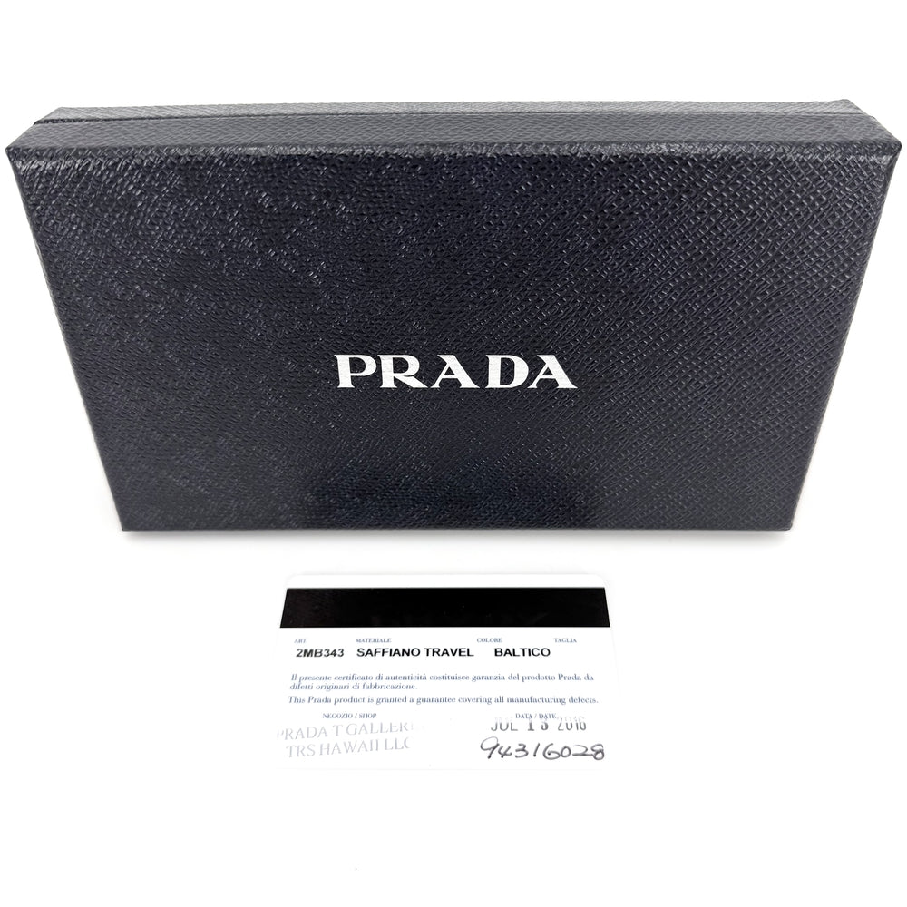 PRADA プラダ コインケース サフィアーノ トラベル 小銭入れ ミニウォレット メンズ レディース 小物 2MB343 レザー ネイビー 紺 シルバー金具 ユニセックス【中古品】