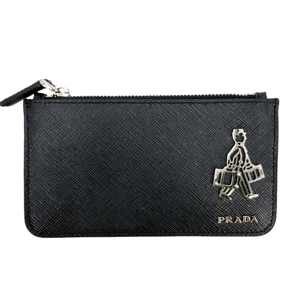 PRADA プラダ コインケース サフィアーノ トラベル 小銭入れ ミニウォレット メンズ レディース 小物 2MB343 レザー ネイビー 紺 シルバー金具 ユニセックス【中古品】