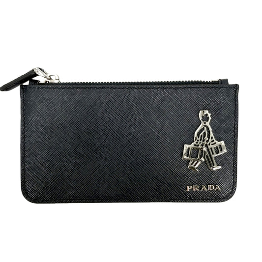 PRADA プラダ コインケース サフィアーノ トラベル 小銭入れ ミニウォレット メンズ レディース 小物 2MB343 レザー ネイビー 紺 シルバー金具 ユニセックス【中古品】