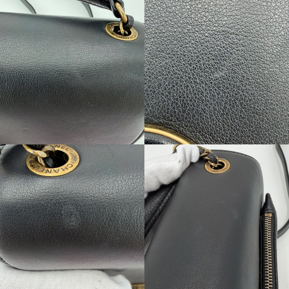 CHANEL シャネル 2WAY ココマーク ショルダーバッグ ハンドバッグ 秋 冬 レザー ブラック 黒 アンティークゴールド金具 レディース【中古品】
