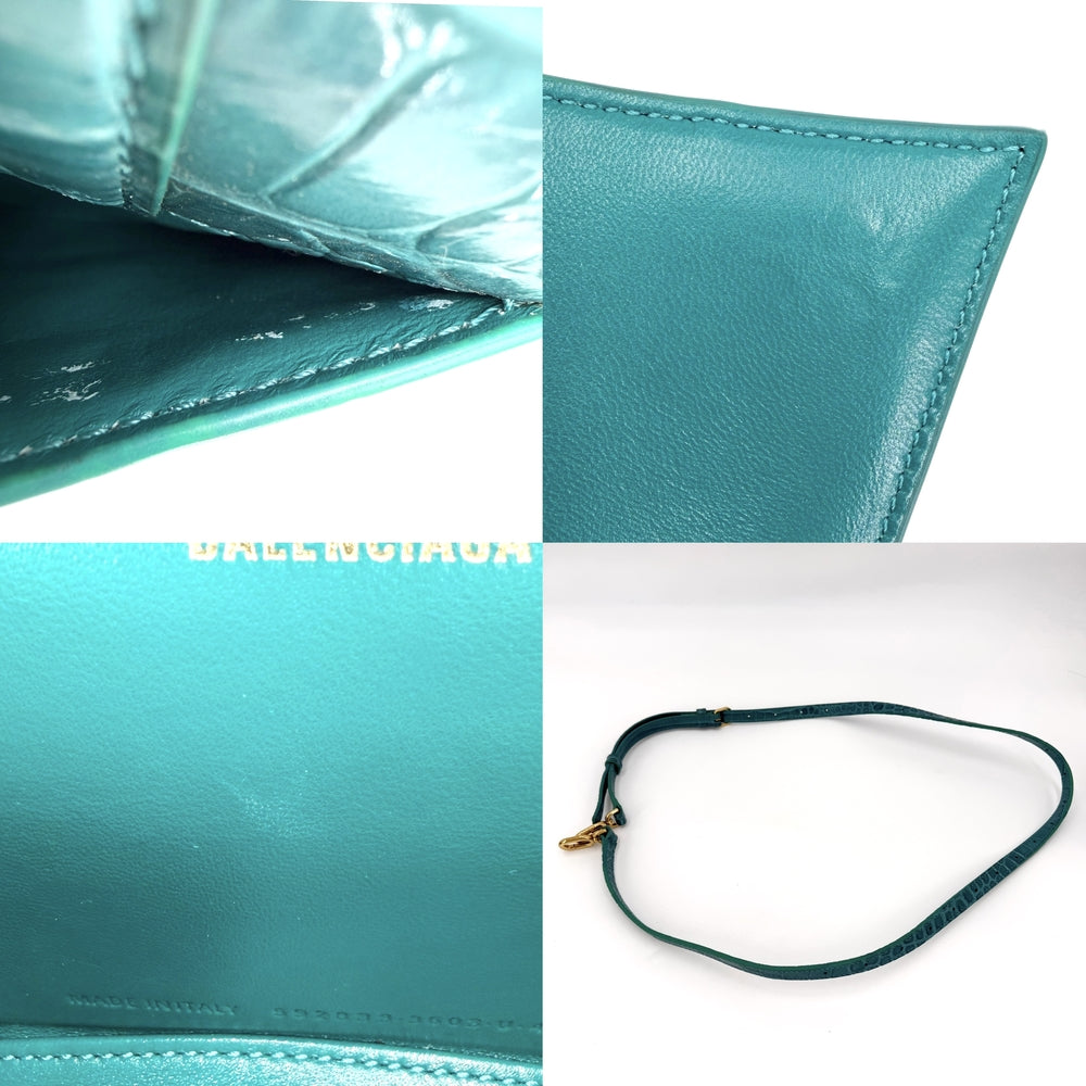 BALENCIAGA バレンシアガ 2WAY アワーグラス　XS ハンドバッグ ショルダーバッグ HOURGLASS クロコ型押し トップハンドル 592833 グリーン 緑 アンティークゴールド金具 レディース【中古品】