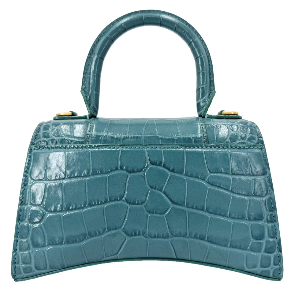 BALENCIAGA バレンシアガ 2WAY アワーグラス　XS ハンドバッグ ショルダーバッグ HOURGLASS クロコ型押し トップハンドル 592833 グリーン 緑 アンティークゴールド金具 レディース【中古品】