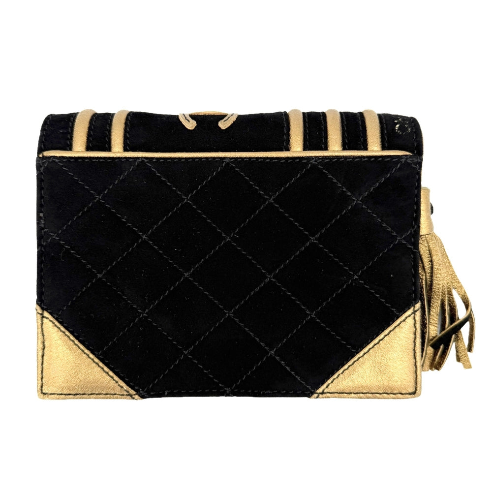 CHANEL シャネル ポーチ ココマーク 小物入れ セカンドバッグ スウェード ブラック 黒 ゴールド レディース【中古品】