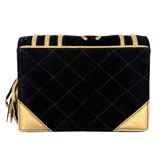 CHANEL シャネル ポーチ ココマーク 小物入れ セカンドバッグ スウェード ブラック 黒 ゴールド レディース【中古品】