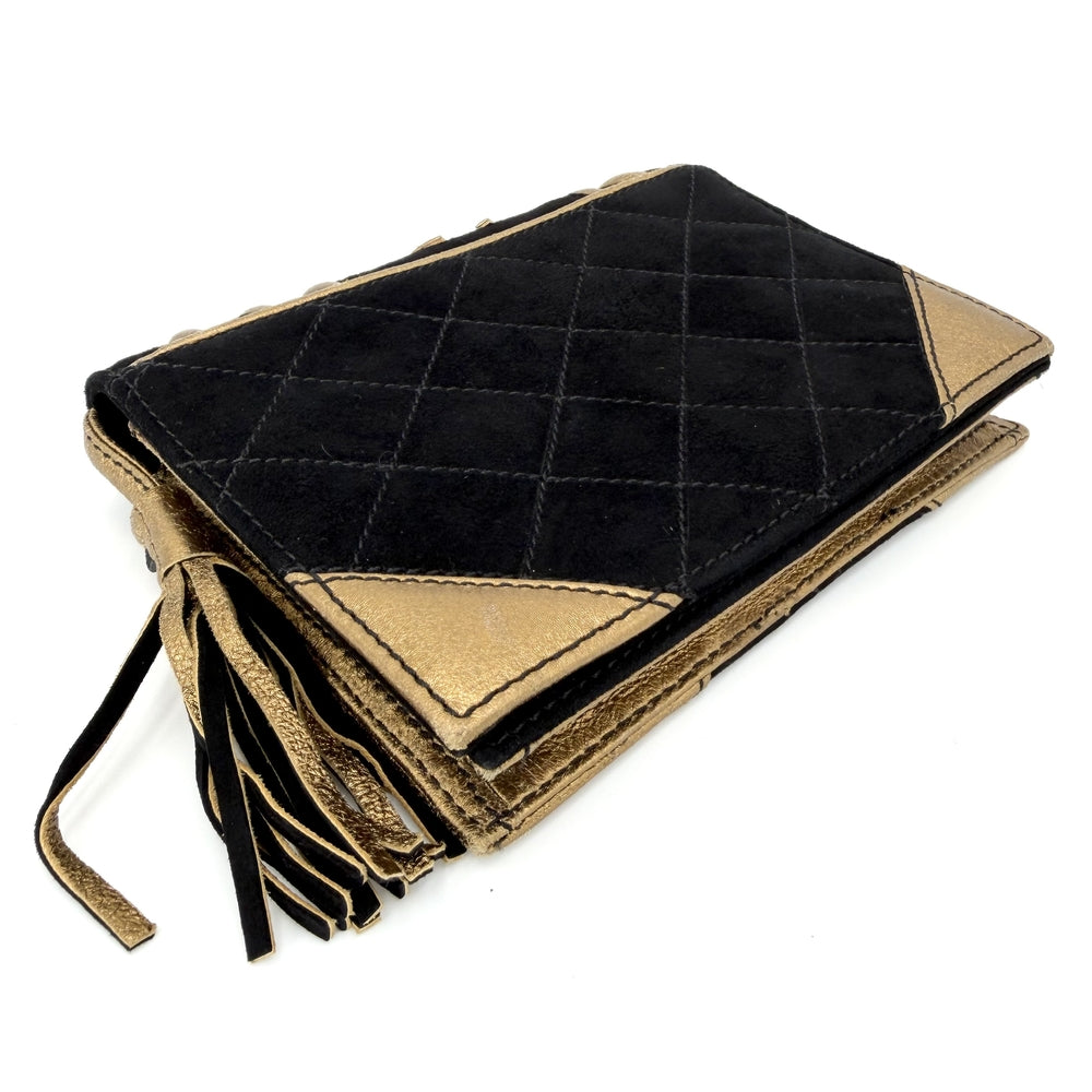 CHANEL シャネル ポーチ ココマーク 小物入れ セカンドバッグ スウェード ブラック 黒 ゴールド レディース【中古品】