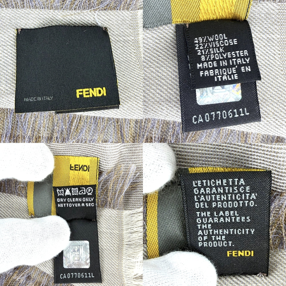 FENDI フェンディ スカーフ ズッカ ショール ストール 大判 ファッションアイテム ウール ビスコース シルク ポリエステル ベージュ系 レディース【中古品】