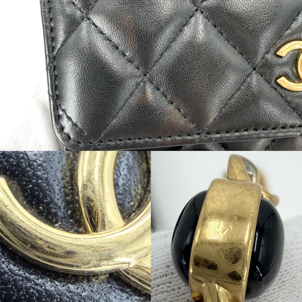 CHANEL シャネル チェーンウォレット マトラッセ ココマーク ショルダーバッグ ラムスキン ブラック 黒 ゴールド金具 レディース【中古品】