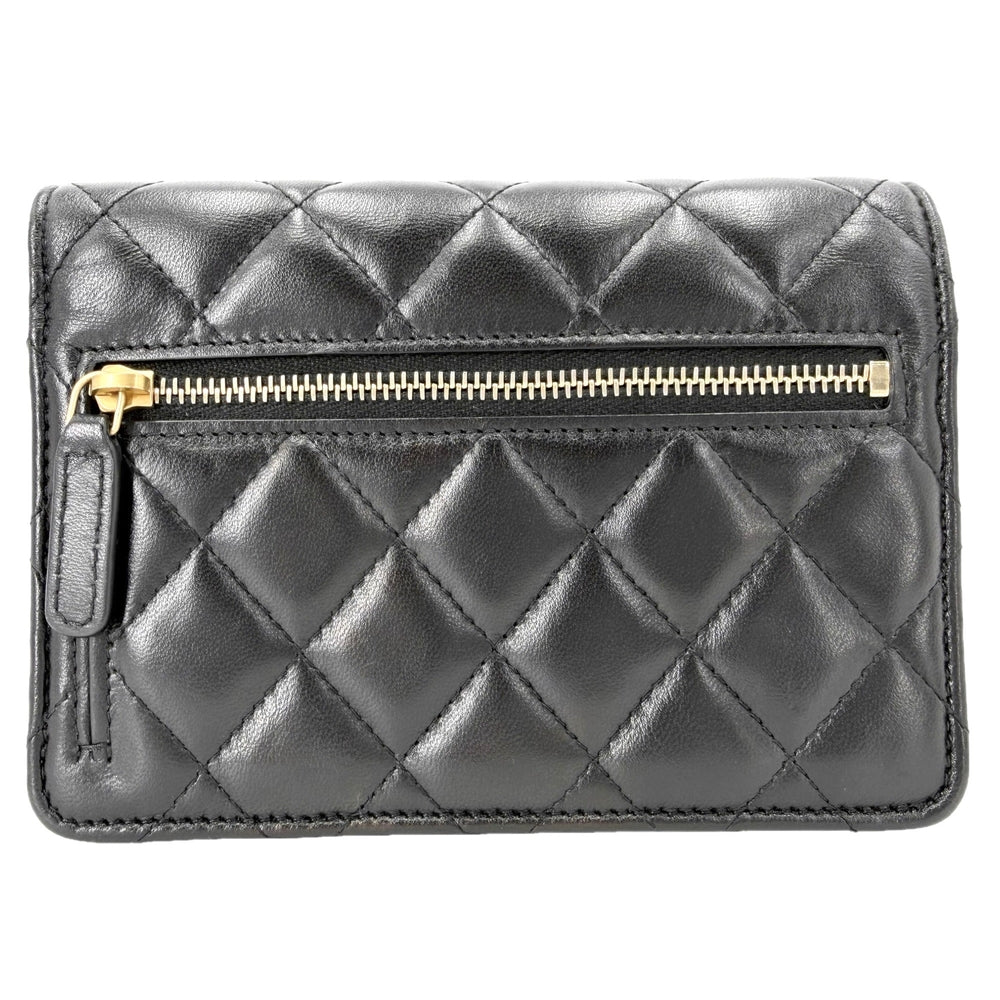 CHANEL シャネル チェーンウォレット マトラッセ ココマーク ショルダーバッグ ラムスキン ブラック 黒 ゴールド金具 レディース【中古品】