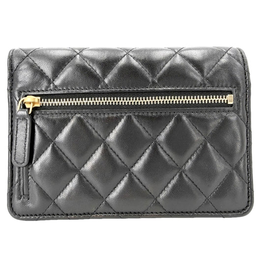 CHANEL シャネル チェーンウォレット マトラッセ ココマーク ショルダーバッグ ラムスキン ブラック 黒 ゴールド金具 レディース【中古品】