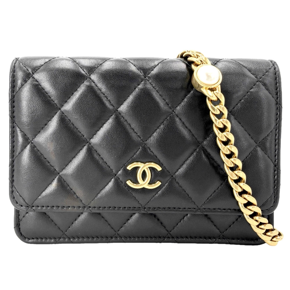 CHANEL シャネル チェーンウォレット マトラッセ ココマーク ショルダーバッグ ラムスキン ブラック 黒 ゴールド金具 レディース【中古品】