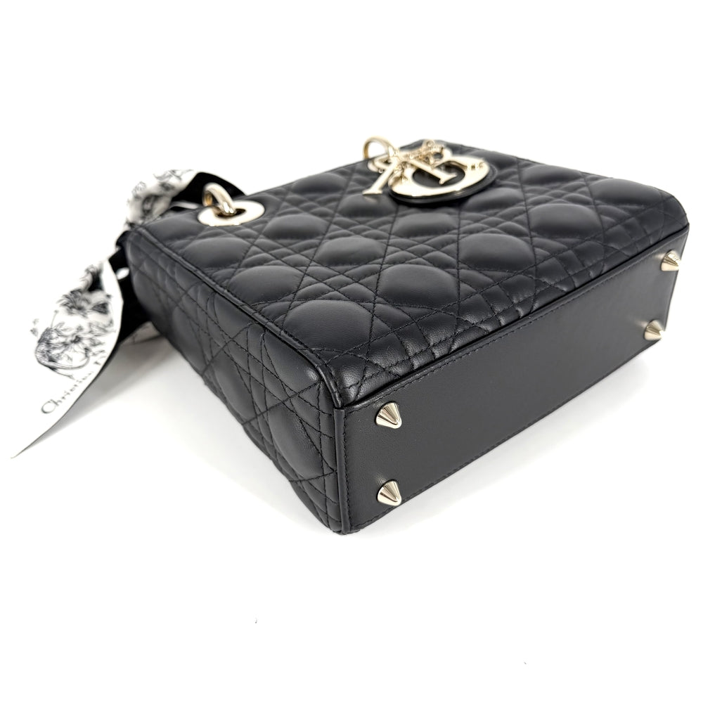 Christian Dior クリスチャンディオール 2WAY カナージュ レディディオール スモール ハンドバッグ ショルダーバッグ My ABCDior ミッツァ付き ラムスキン ブラック 黒 ゴールド金具 レディース【中古品】