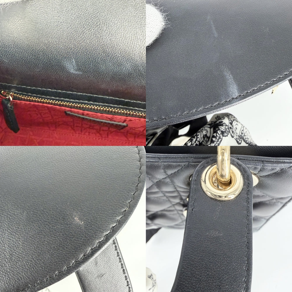 Christian Dior クリスチャンディオール 2WAY カナージュ レディディオール スモール ハンドバッグ ショルダーバッグ My ABCDior ミッツァ付き ラムスキン ブラック 黒 ゴールド金具 レディース【中古品】