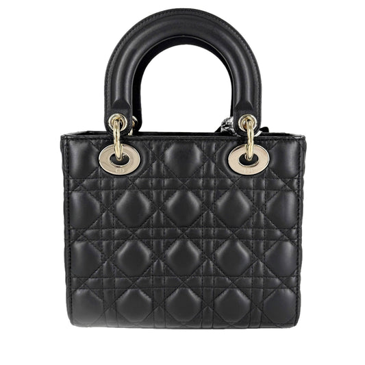 Christian Dior クリスチャンディオール 2WAY カナージュ レディディオール スモール ハンドバッグ ショルダーバッグ My ABCDior ミッツァ付き ラムスキン ブラック 黒 ゴールド金具 レディース【中古品】
