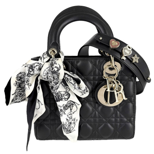 Christian Dior クリスチャンディオール 2WAY カナージュ レディディオール スモール ハンドバッグ ショルダーバッグ My ABCDior ミッツァ付き ラムスキン ブラック 黒 ゴールド金具 レディース【中古品】