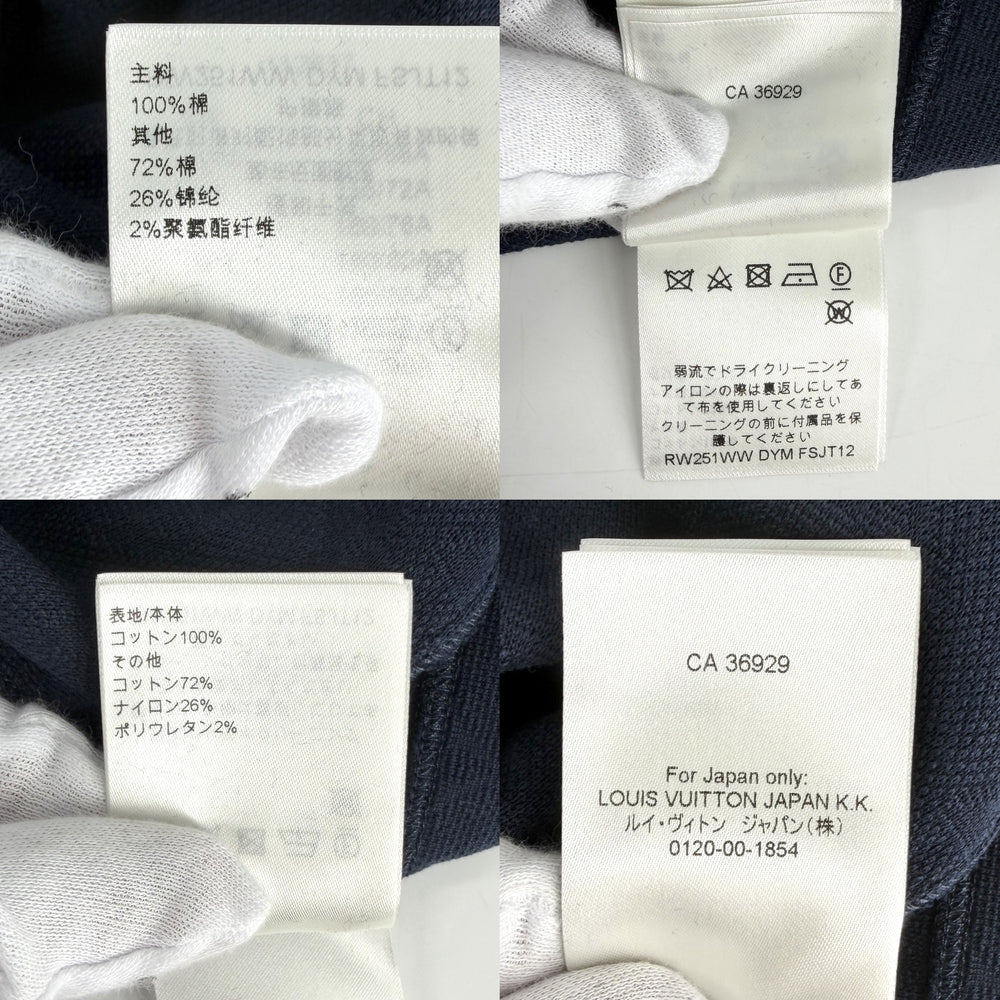 LOUIS VUITTON ルイヴィトン ポロシャツ モノグラムピケ トップス 半袖 アパレル 服 S ネイビー 紺 シルバー金具 夏 コットン レディース【中古品】