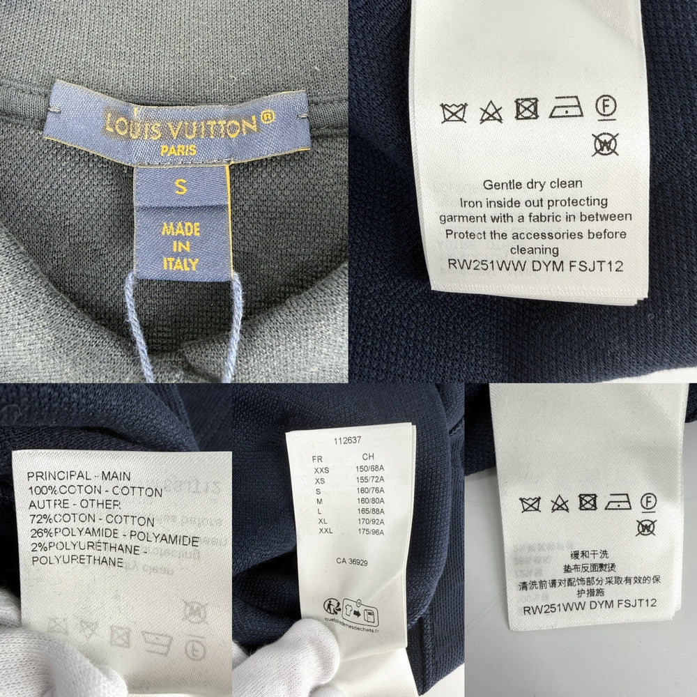 LOUIS VUITTON ルイヴィトン ポロシャツ モノグラムピケ トップス 半袖 アパレル 服 S ネイビー 紺 シルバー金具 夏 コットン レディース【中古品】
