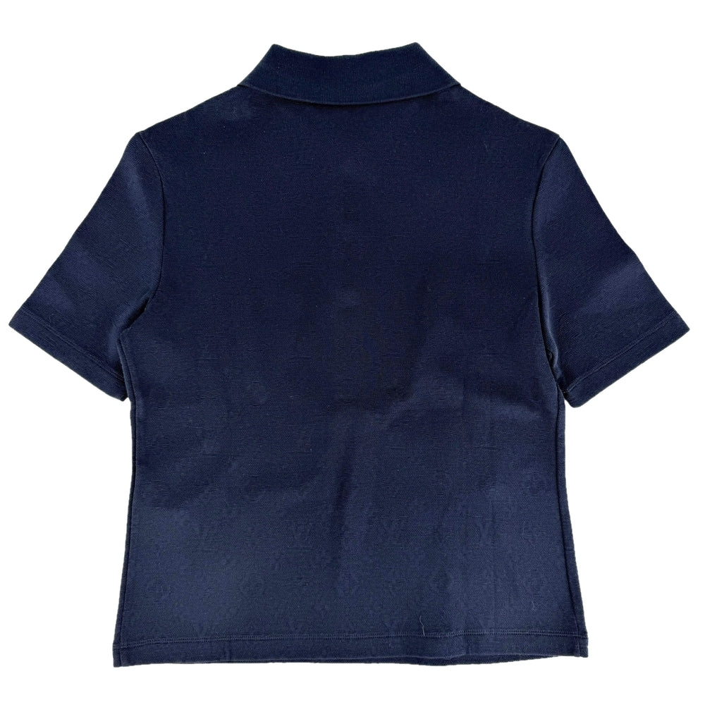 LOUIS VUITTON ルイヴィトン ポロシャツ モノグラムピケ トップス 半袖 アパレル 服 S ネイビー 紺 シルバー金具 夏 コットン レディース【中古品】