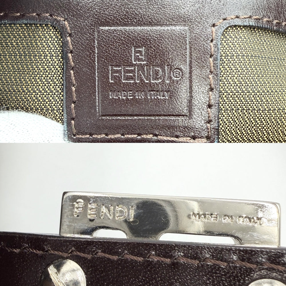 FENDI フェンディ ショルダーバッグ ズッカ マンマバケット 26424 キャンバス レザー ブラウン 茶 シルバー金具 レディース【中古品】