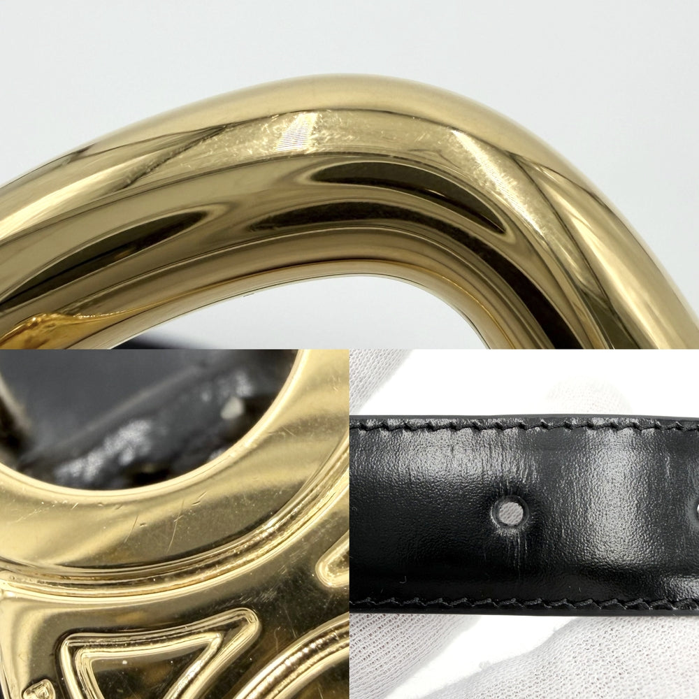 CELINE セリーヌ ベルト トリオンフ ファッションアイテム シンプル 25MM 75サイズ レザー ブラック 黒 ゴールド金具 レディース【中古品】