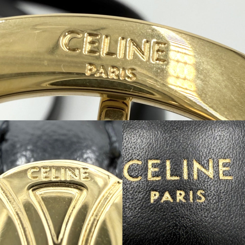 CELINE セリーヌ ベルト トリオンフ ファッションアイテム シンプル 25MM 75サイズ レザー ブラック 黒 ゴールド金具 レディース【中古品】