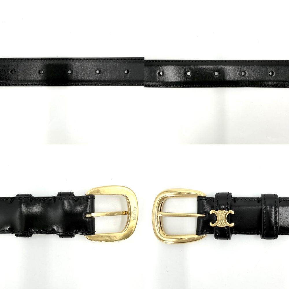 CELINE セリーヌ ベルト トリオンフ ファッションアイテム シンプル 25MM 75サイズ レザー ブラック 黒 ゴールド金具 レディース【中古品】