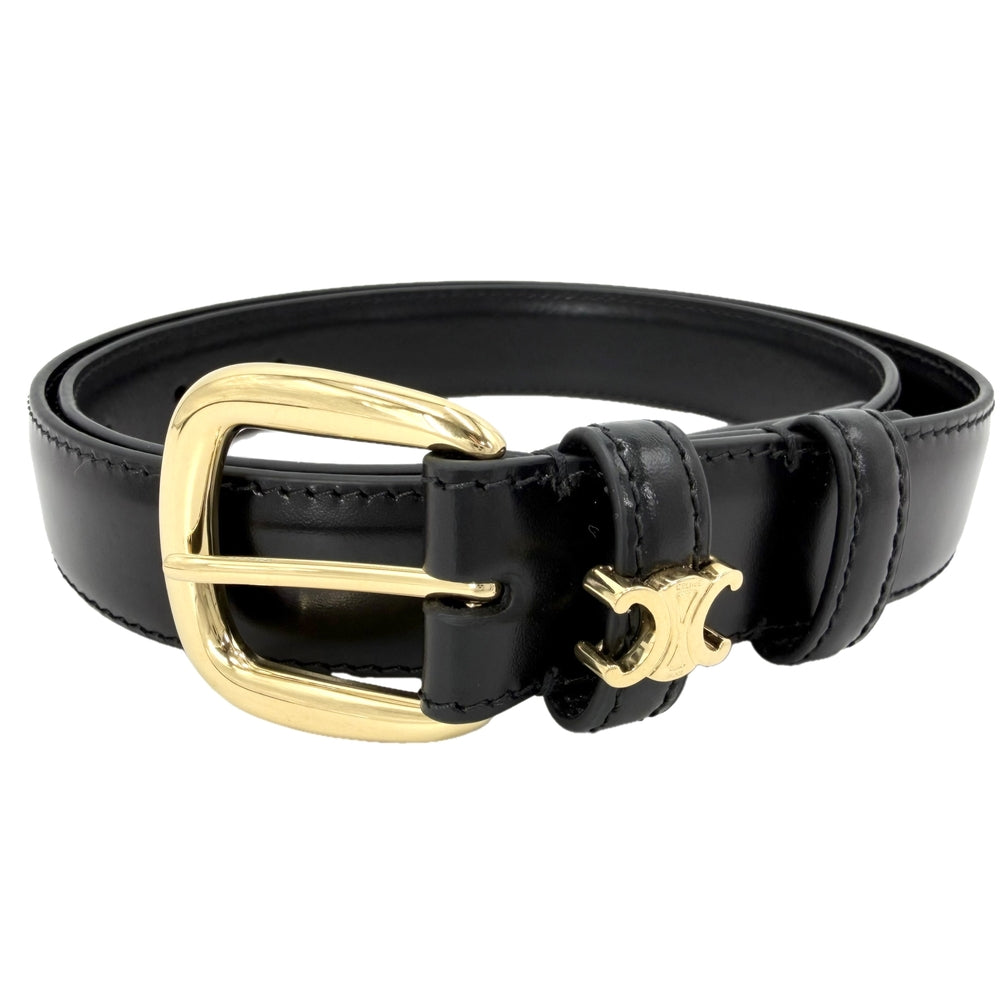 CELINE セリーヌ ベルト トリオンフ ファッションアイテム シンプル 25MM 75サイズ レザー ブラック 黒 ゴールド金具 レディース【中古品】